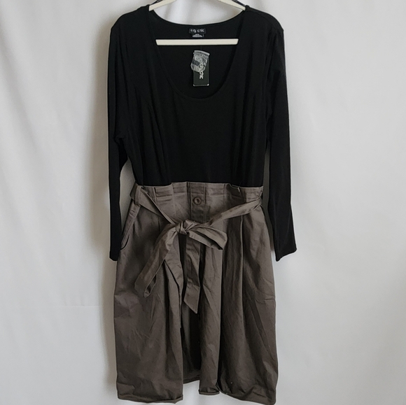 City Chic Plus Size Belted Black And Gray Long Sleeve Dress - Picture 1 of 3